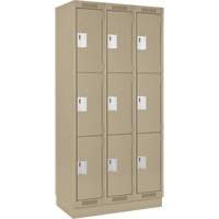 Clean Line Lockers, 3 -tier, Bank of 3, 36" x 18" x 76", Steel, Beige, Rivet (Assembled) PB Rental Co. Ltd.