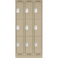 Clean Line Lockers, 3 -tier, Bank of 3, 36" x 18" x 76", Steel, Beige, Rivet (Assembled) PB Rental Co. Ltd.