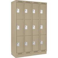 Clean Line Lockers, 3 -tier, Bank of 4, 48" x 18" x 76", Steel, Beige, Rivet (Assembled) PB Rental Co. Ltd.