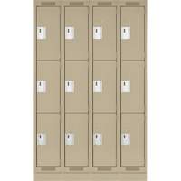 Clean Line Lockers, 3 -tier, Bank of 4, 48" x 18" x 76", Steel, Beige, Rivet (Assembled) PB Rental Co. Ltd.