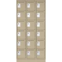 Clean Line Lockerette, 6 -tier, Bank of 3, 36" x 18" x 76", Steel, Beige, Rivet (Assembled) PB Rental Co. Ltd.