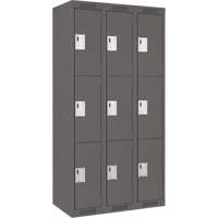Clean Line Lockers, 3 -tier, Bank of 3, 36" x 18" x 72", Steel, Charcoal, Rivet (Assembled) PB Rental Co. Ltd.