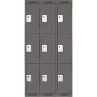 Clean Line Lockers, 3 -tier, Bank of 3, 36" x 18" x 72", Steel, Charcoal, Rivet (Assembled) PB Rental Co. Ltd.
