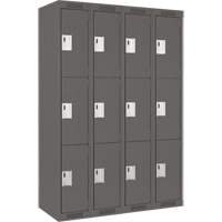 Clean Line Lockers, 3 -tier, Bank of 4, 48" x 18" x 72", Steel, Charcoal, Rivet (Assembled) PB Rental Co. Ltd.