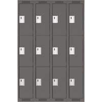 Clean Line Lockers, 3 -tier, Bank of 4, 48" x 18" x 72", Steel, Charcoal, Rivet (Assembled) PB Rental Co. Ltd.
