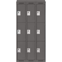 Clean Line Lockers, 3 -tier, Bank of 3, 36" x 18" x 78", Steel, Charcoal, Rivet (Assembled) PB Rental Co. Ltd.