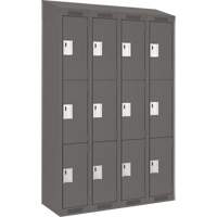 Clean Line Lockers, 3 -tier, Bank of 4, 48" x 18" x 78", Steel, Charcoal, Rivet (Assembled) PB Rental Co. Ltd.