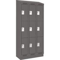 Clean Line Lockers, 3 -tier, Bank of 3, 36" x 18" x 82", Steel, Charcoal, Rivet (Assembled) PB Rental Co. Ltd.