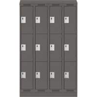 Clean Line Lockers, 3 -tier, Bank of 4, 48" x 18" x 82", Steel, Charcoal, Rivet (Assembled) PB Rental Co. Ltd.