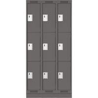 Clean Line Lockers, 3 -tier, Bank of 3, 36" x 18" x 76", Steel, Charcoal, Rivet (Assembled) PB Rental Co. Ltd.