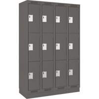 Clean Line Lockers, 3 -tier, Bank of 4, 48" x 18" x 76", Steel, Charcoal, Rivet (Assembled) PB Rental Co. Ltd.