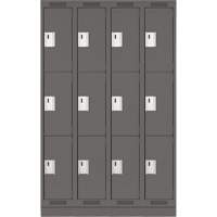 Clean Line Lockers, 3 -tier, Bank of 4, 48" x 18" x 76", Steel, Charcoal, Rivet (Assembled) PB Rental Co. Ltd.