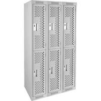 Clean Line Lockers, 2 -tier, Bank of 3, 36" x 15" x 72", Steel, Grey, Rivet (Assembled), Perforated PB Rental Co. Ltd.