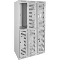 Clean Line Lockers, 2 -tier, Bank of 3, 36" x 15" x 72", Steel, Grey, Rivet (Assembled), Perforated PB Rental Co. Ltd.