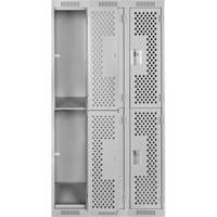 Clean Line Lockers, 2 -tier, Bank of 3, 36" x 15" x 72", Steel, Grey, Rivet (Assembled), Perforated PB Rental Co. Ltd.