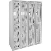 Clean Line Lockers, 2 -tier, Bank of 4, 48" x 12" x 72", Steel, Grey, Rivet (Assembled), Perforated PB Rental Co. Ltd.