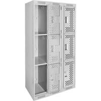 Clean Line Lockers, 3 -tier, Bank of 3, 36" x 12" x 72", Steel, Grey, Rivet (Assembled), Perforated PB Rental Co. Ltd.