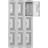 Clean Line Lockers, 3 -tier, Bank of 3, 36" x 12" x 72", Steel, Grey, Rivet (Assembled), Perforated PB Rental Co. Ltd.