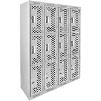 Clean Line Lockers, 3 -tier, Bank of 4, 48" x 12" x 72", Steel, Grey, Rivet (Assembled), Perforated PB Rental Co. Ltd.