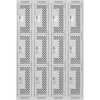 Clean Line Lockers, 3 -tier, Bank of 4, 48" x 12" x 72", Steel, Grey, Rivet (Assembled), Perforated PB Rental Co. Ltd.