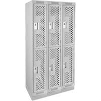 Clean Line Lockers, 2 -tier, Bank of 3, 36" x 15" x 76", Steel, Grey, Rivet (Assembled), Perforated PB Rental Co. Ltd.
