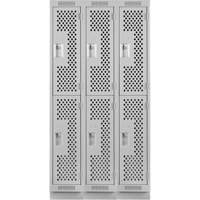Clean Line Lockers, 2 -tier, Bank of 3, 36" x 15" x 76", Steel, Grey, Rivet (Assembled), Perforated PB Rental Co. Ltd.