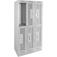 Clean Line Lockers, 2 -tier, Bank of 3, 36" x 15" x 76", Steel, Grey, Rivet (Assembled), Perforated PB Rental Co. Ltd.