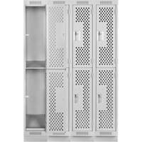 Casiers Clean Line, 2 niveaux, Bloc de 4, 48" x 15" x 76", Acier, Gris, Rivet (assembl&eacute;), Perfor&eacute; PB Rental Co. Ltd.
