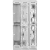 Clean Line Lockers, 2 -tier, Bank of 3, 36" x 12" x 82", Steel, Grey, Rivet (Assembled), Perforated PB Rental Co. Ltd.