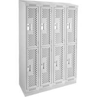 Clean Line Lockers, 2 -tier, Bank of 4, 48" x 12" x 82", Steel, Grey, Rivet (Assembled), Perforated PB Rental Co. Ltd.