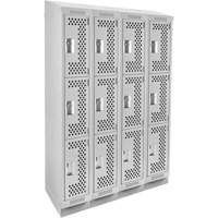 Clean Line Lockers, 3 -tier, Bank of 4, 48" x 15" x 82", Steel, Grey, Rivet (Assembled), Perforated PB Rental Co. Ltd.