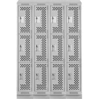 Clean Line Lockers, 3 -tier, Bank of 4, 48" x 15" x 82", Steel, Grey, Rivet (Assembled), Perforated PB Rental Co. Ltd.