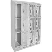 Clean Line Lockers, 3 -tier, Bank of 4, 48" x 15" x 82", Steel, Grey, Rivet (Assembled), Perforated PB Rental Co. Ltd.