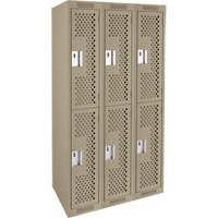 Clean Line Lockers, 2 -tier, Bank of 3, 36" x 15" x 72", Steel, Beige, Rivet (Assembled), Perforated PB Rental Co. Ltd.