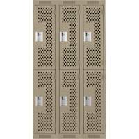 Clean Line Lockers, 2 -tier, Bank of 3, 36" x 15" x 72", Steel, Beige, Rivet (Assembled), Perforated PB Rental Co. Ltd.