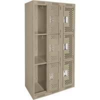 Clean Line Lockers, 3 -tier, Bank of 3, 36" x 12" x 72", Steel, Beige, Rivet (Assembled), Perforated PB Rental Co. Ltd.