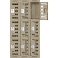 Clean Line Lockers, 3 -tier, Bank of 3, 36" x 12" x 72", Steel, Beige, Rivet (Assembled), Perforated PB Rental Co. Ltd.