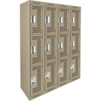 Clean Line Lockers, 3 -tier, Bank of 4, 48" x 12" x 72", Steel, Beige, Rivet (Assembled), Perforated PB Rental Co. Ltd.