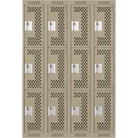 Clean Line Lockers, 3 -tier, Bank of 4, 48" x 12" x 72", Steel, Beige, Rivet (Assembled), Perforated PB Rental Co. Ltd.