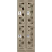 Casiers Clean Line, 2 niveaux, Bloc de 2, 24" x 15" x 76", Acier, Beige, Rivet (assembl&eacute;), Perfor&eacute; PB Rental Co. Ltd.