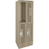 Casiers Clean Line, 2 niveaux, Bloc de 2, 24" x 15" x 76", Acier, Beige, Rivet (assembl&eacute;), Perfor&eacute; PB Rental Co. Ltd.