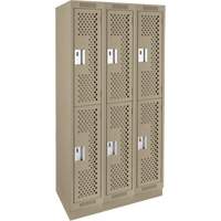 Clean Line Lockers, 2 -tier, Bank of 3, 36" x 15" x 76", Steel, Beige, Rivet (Assembled), Perforated PB Rental Co. Ltd.