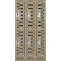 Clean Line Lockers, 2 -tier, Bank of 3, 36" x 15" x 76", Steel, Beige, Rivet (Assembled), Perforated PB Rental Co. Ltd.