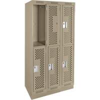 Clean Line Lockers, 2 -tier, Bank of 3, 36" x 15" x 76", Steel, Beige, Rivet (Assembled), Perforated PB Rental Co. Ltd.