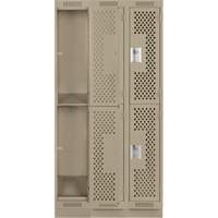 Clean Line Lockers, 2 -tier, Bank of 3, 36" x 15" x 76", Steel, Beige, Rivet (Assembled), Perforated PB Rental Co. Ltd.