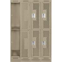 Casiers Clean Line, 2 niveaux, Bloc de 4, 48" x 15" x 76", Acier, Beige, Rivet (assembl&eacute;), Perfor&eacute; PB Rental Co. Ltd.