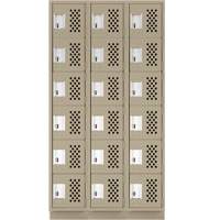 Assembled Lockerettes Clean Line Perforated Economy Lockers, 6 -tier, Bank of 3, 18" x 72" x 12", Steel PB Rental Co. Ltd.