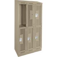 Clean Line Lockers, 2 -tier, Bank of 3, 36" x 12" x 82", Steel, Beige, Rivet (Assembled), Perforated PB Rental Co. Ltd.