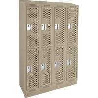 Clean Line Lockers, 2 -tier, Bank of 4, 48" x 12" x 82", Steel, Beige, Rivet (Assembled), Perforated PB Rental Co. Ltd.