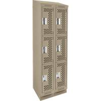 Clean Line Lockers, 3 -tier, Bank of 2, 24" x 15" x 82", Steel, Beige, Rivet (Assembled), Perforated PB Rental Co. Ltd.